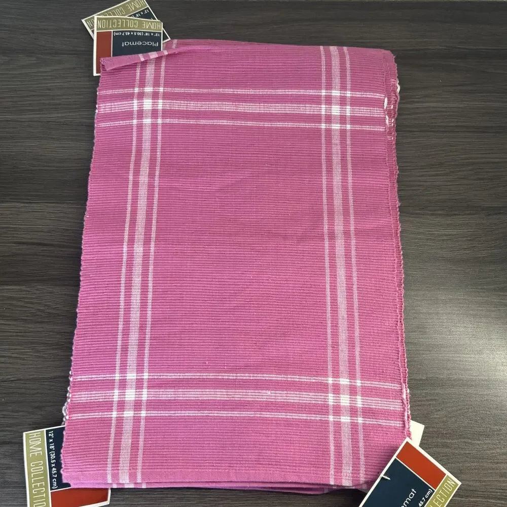 Pink Ribbed Woven Cotton Placemats 12x18 New W/ Tags India Set Of 5 White